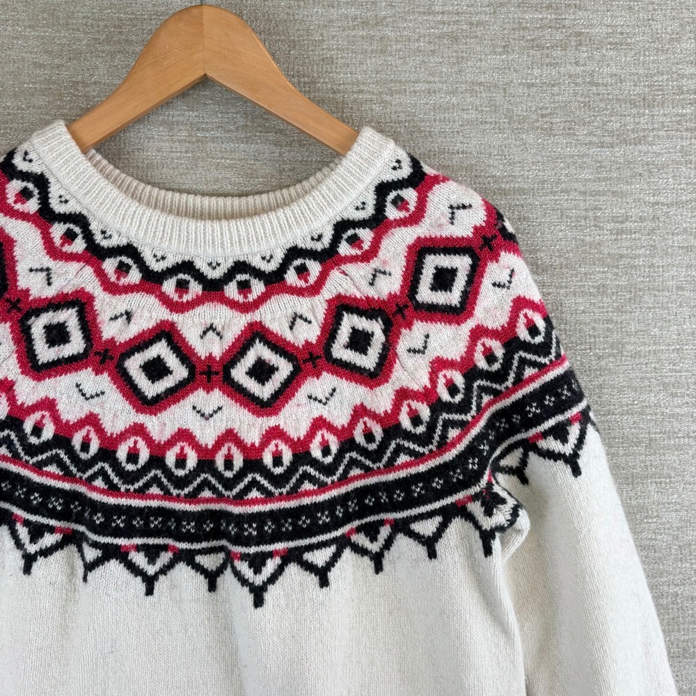 Tommy Hilfiger Fair Isle Geometric Knit Pullover Sweater Womens M Ivory Pink EUC